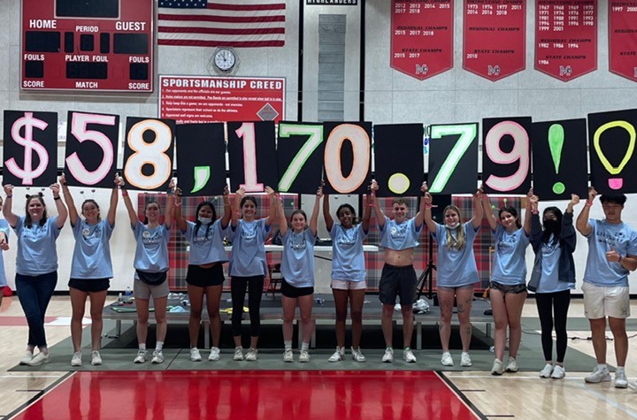 Image of McLean students holding posters indicating how much money they raised